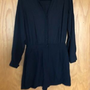 Black Button Long Sleeve Romper | Jennifer Lopez